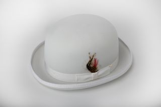New Mens 100% Wool White Derby Bowler Hat Size Small   6 3/4 to 6 7