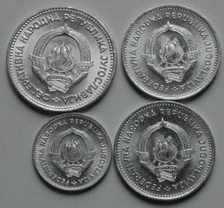  of 4 Yugoslavia Coins 1953 50 Para 2x2 Dinara 5 Dinara Aluminum AU UNC