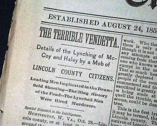 1889 Wheeling WV Newspaper Lincoln County Feud Hatfields McCoys Haley