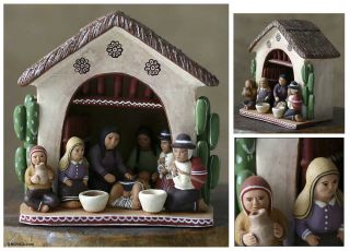 Jesus Nativity Scene Ceramic Figurine Peru Folk Art