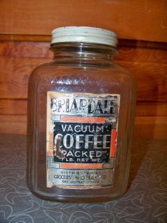 Vintage Briardale Des Moines Iowa Glass Coffee Bottle Apollo IX Tin