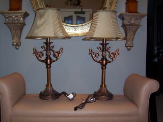 Luxury Tuscan Gold Scroll Leaf Designer Table Lamps
