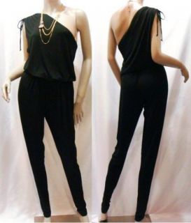  Womens Black One Shoulder Soft Modal Disco Jumpsuit Rompers