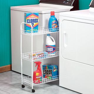 Rolling Caddy holds cleaning supplies between or beside washer and