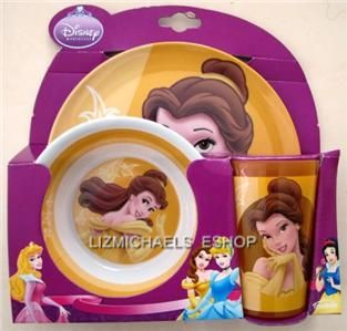 WOW Disney Princess Belle Melamine Dinner Set Plate Bowl Cup Bell