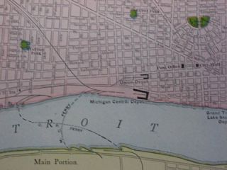 Original 1912 Map Detroit Belle Isle Park Bridge Michigan Central