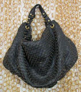 Deux Lux Anthropologie Black Woven Leather Strappy Hobo Shoulder Bag