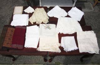 Lot Vintage Lace Linen Embroidered Table Runners Doilies Round
