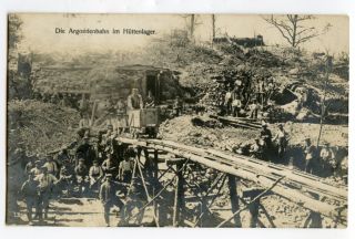 WWI German Photo Postcard Soldiers with Small Rail Cart in Argonne