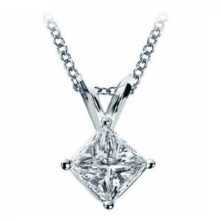  Princess Diamond Solitaire Pendant Necklace Set in Solid Gold
