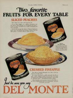 1927 DEL MONTE CRUSHED PINEAPPLE & PEACHES AD / TWO FAVORITE FRUITS
