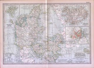 Denmark Authentic Antique Map Copenhagen Iceland 32x43cm Genuine Made