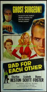 Bad for Each Other Movie Poster Three Sheet 1953 Charlton Heston