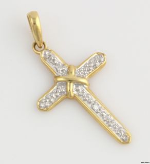  Genuine Diamond Cross Pendant 18K Yellow White Gold Religious
