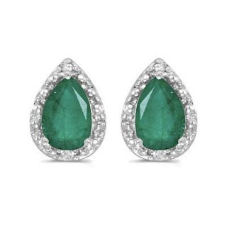4ct Pear Emerald Diamond Stud Earrings 14k w Gold
