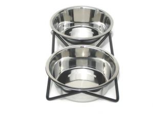 Double Bowl Small Dog Cat Wrought Iron Metal Feeder 3 Styles