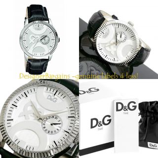 NEW D G Dolce Gabbana Mens Twin Tip Silver Date Black Strap Watch