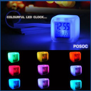 7LED Color Change Digital Alarm Thermometer Clock 7 Colorful Glowing