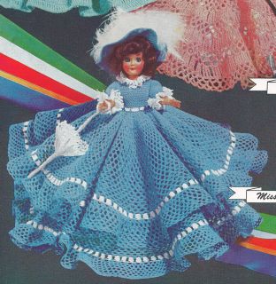 Vintage Crochet Pattern 8 Doll Clothes Dress Hat Umbrella Petticoat