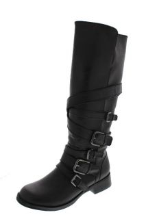 Dolce New Ringer Black Multi Buckle Belted Knee High Motorcycle Boots