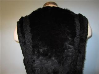 Dolce Cabo Black Rabbit Fur Belted Long Vest Button Front Lined