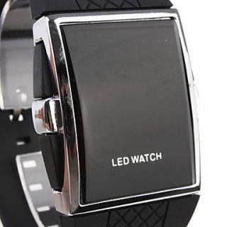  Fashion Casual Red LED Silicone Band Wrist Watch Black Womens Mens