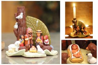 Christmas Nativity Candle Holder Ceramic Scupture Peru