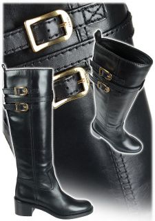 Gucci Devendra Iconic Black Gold Logo Buckle Tall Riding Boots Boots