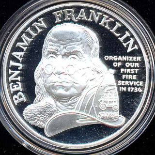 Ben Franklin Firefighters Proof Silver Medal All Orig Pkg