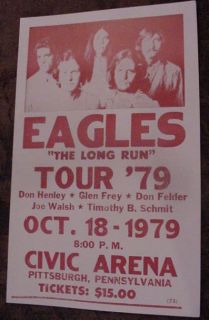The Eagles 1979 70s Concert Poster Don Henley Joe Walsh Pittsburgh PA