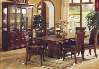 Seven Piece Dark Birch Wood Dining Table Chairs Set New