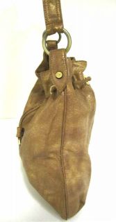 Donald J Pliner Gold Toned Leather Drawstring Bucket Handbag Purse w