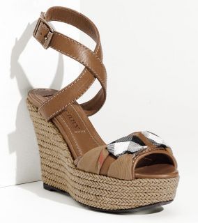 New Burberry Donegal House Check Wedge Espadrille Sandal Size 37 5