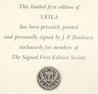  Library Signed First Edition LEILA Donleavy Leather Autographed 1st