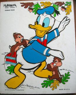 Vintage Playskool 9 Piece Donald Duck Chipmunks Puzzle Complete in EXC