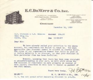 1939 letter e c dewitt co chicago ill medicine mfg