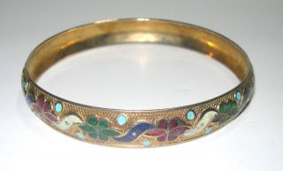 Vintage Art Deco Chinese Enamel Floral Bangle Bracelet