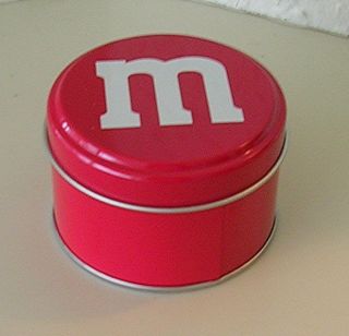 Round Tin Big M on Top 3  Diameter Color Red