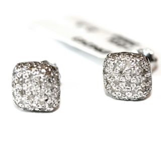 Square Cushion Shape Pave Diamond Button Earrings 14 KT White Gold