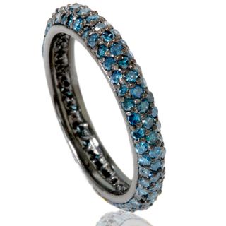 10ct Blue Diamond Pave Eternity Wedding Anniversary Guard Ring 14k