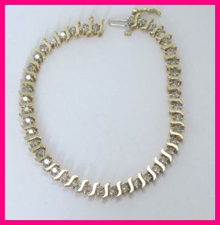 10k Yellow Gold Round Diamond S Bar Link Tennis Bracelet 2.80ct