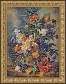 BOUQUET DORE FLOWERS BELGIAN FLORAL TAPESTRY FINE ART 57x45