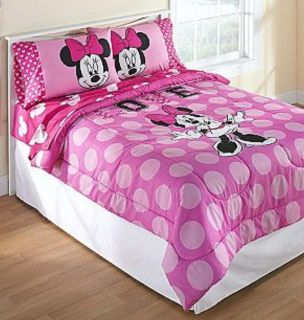 Disney Minnie Mouse Pink Polka Dots Full Comforter Sheets 5pc Bedding