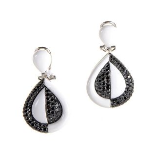 18K White Gold White Onyx Black Diamond Drop Earrings