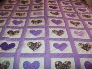 Handmade Heart Quilt Purples Lavenders Floral Print