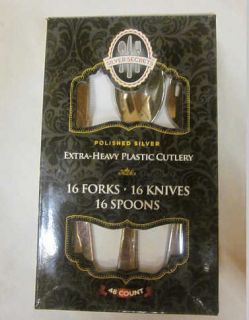 Silver Extra Heavy Plastic Cutlery 48 Piece Set