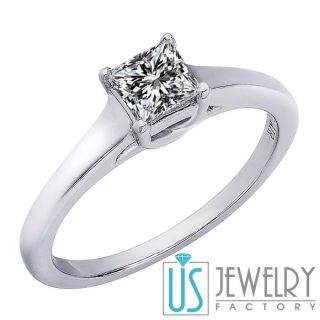  SI2 Solitaire Princess Cut Diamond Engagement Ring 14k White Gold