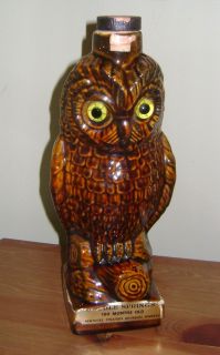 VINTAGE 1968 DOUBLE SPRINGS china OWL DECANTER with GLASS EYES