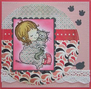 Stampavie Penny Johnson Girl and Cat Snuggles Clear Stamp
