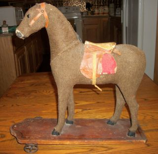  Amazing Antique Horse Pull Toy Circa Late 1800'S